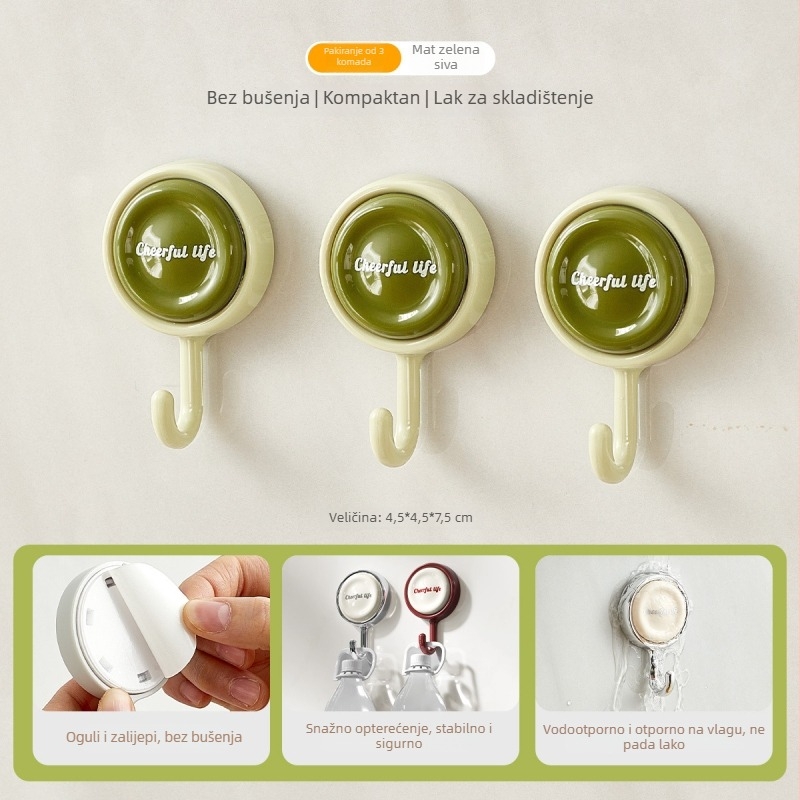 Držač za vrata s jakim ljepilom, bez bušenja, za kuhinju i kupaonu, jedan kuk, plastični materijal za hranu, nosivost 2 kg