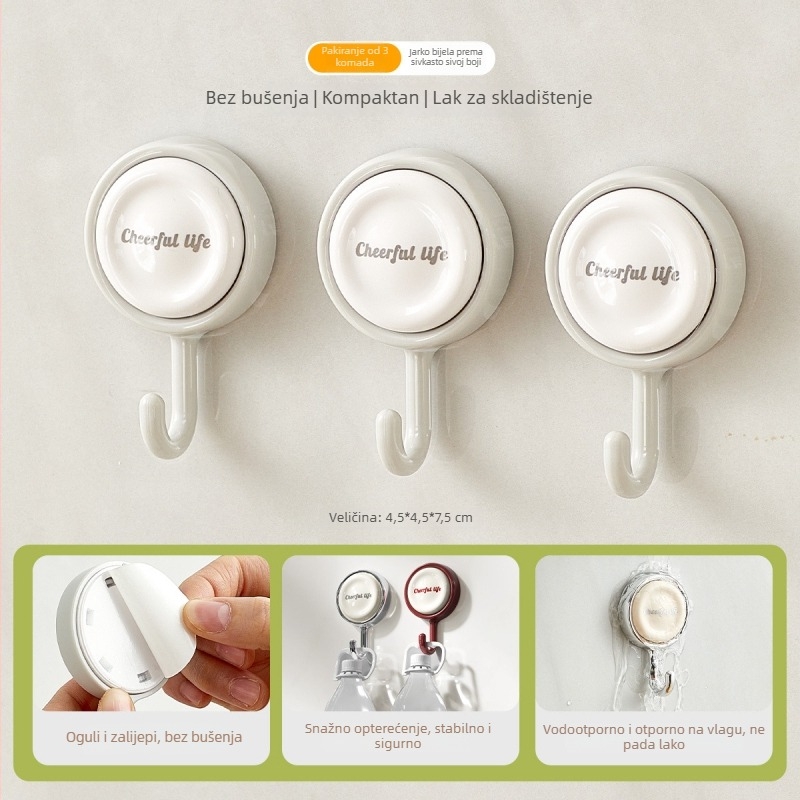 Držač za vrata s jakim ljepilom, bez bušenja, za kuhinju i kupaonu, jedan kuk, plastični materijal za hranu, nosivost 2 kg