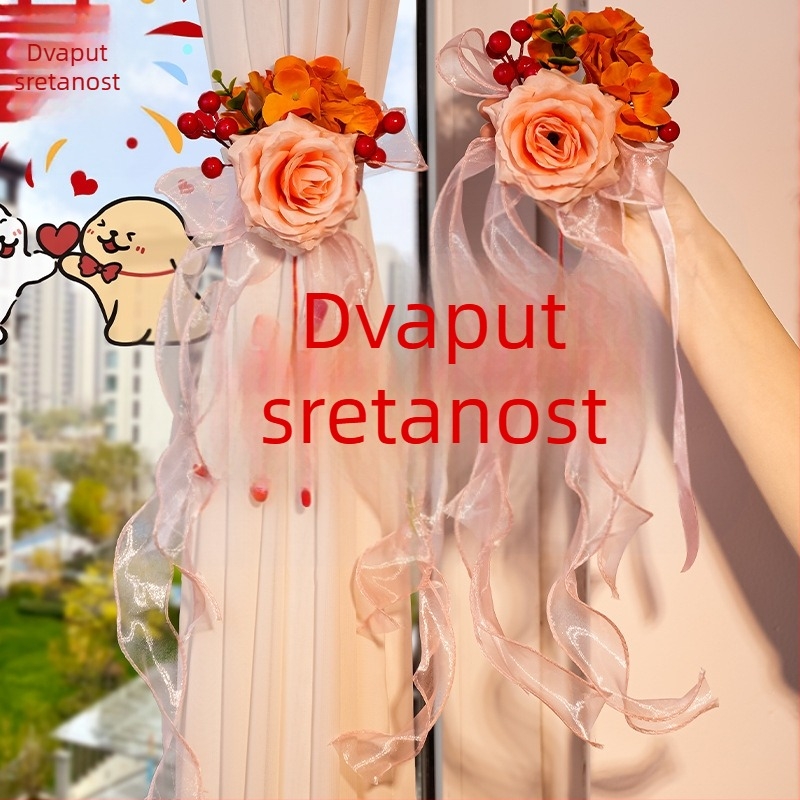 Vjenčani ukras sobe: veza za zavjese s privjeskom dvostruke sreće; Materijal: traka; Marka: Flower spark red; Šifra proizvoda: 2015712; Pakiranje: Opp bag