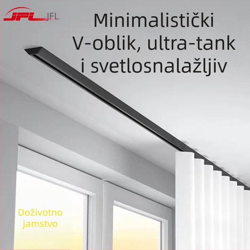 JFL-V01 Ultra-tanka aluminijska vodilica za zavjese, skriveni V-oblik dizajn, lagani luksuzni sustav za vješanje sa brtvom, rolom i ljepilom