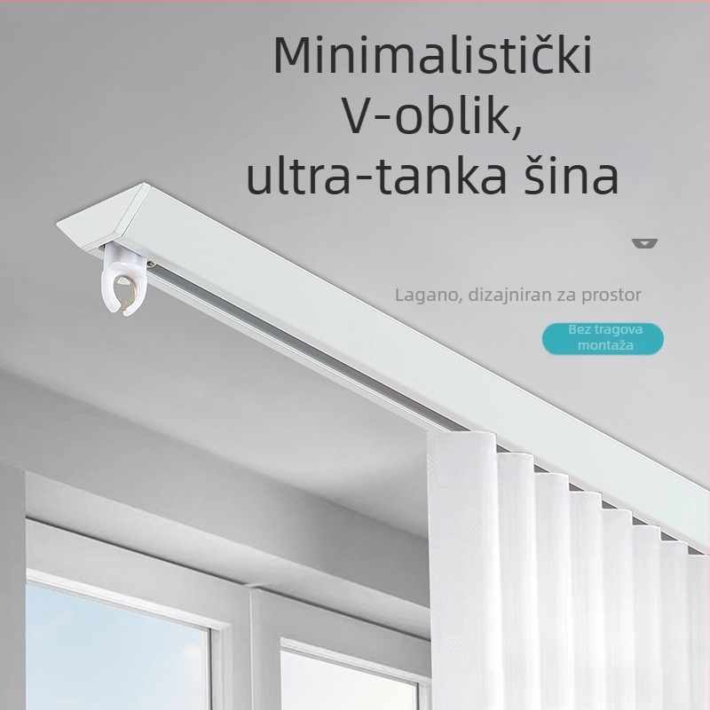 JFL-V01 Ultra-tanka aluminijska vodilica za zavjese, skriveni V-oblik dizajn, lagani luksuzni sustav za vješanje sa brtvom, rolom i ljepilom