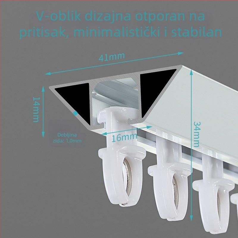 JFL-V01 Ultra-tanka aluminijska vodilica za zavjese, skriveni V-oblik dizajn, lagani luksuzni sustav za vješanje sa brtvom, rolom i ljepilom