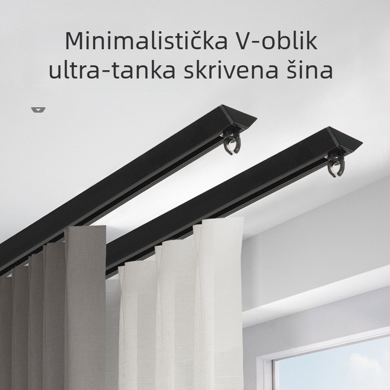 JFL-V01 Ultra-tanka aluminijska vodilica za zavjese, skriveni V-oblik dizajn, lagani luksuzni sustav za vješanje sa brtvom, rolom i ljepilom
