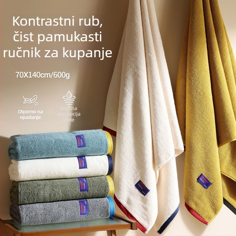 Kupaonski ručnik od 100% pamuka, debeli s kontrastnim rubom, antibakterijski i vrlo upijajući, potpuno omota tijelo