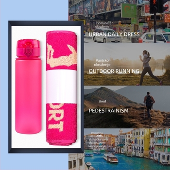 Wise metalni poklon paket – ručnik za fitness i čašica za vodu, moderan minimalistički stil, idealan poslovni poklon