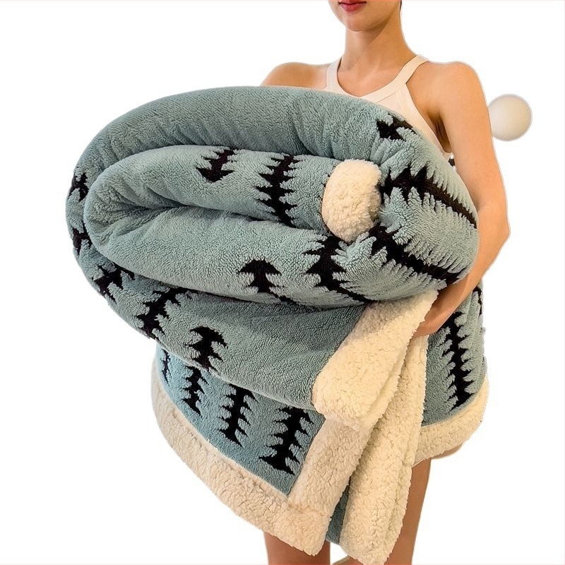 Dvostruko debela deka od umjetne sherpe i poliestera, ručnik tip deke, japanskog stila, jednobojna, za sve sezone