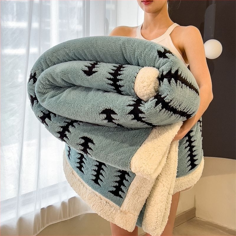 Dvostruko debela deka od umjetne sherpe i poliestera, ručnik tip deke, japanskog stila, jednobojna, za sve sezone