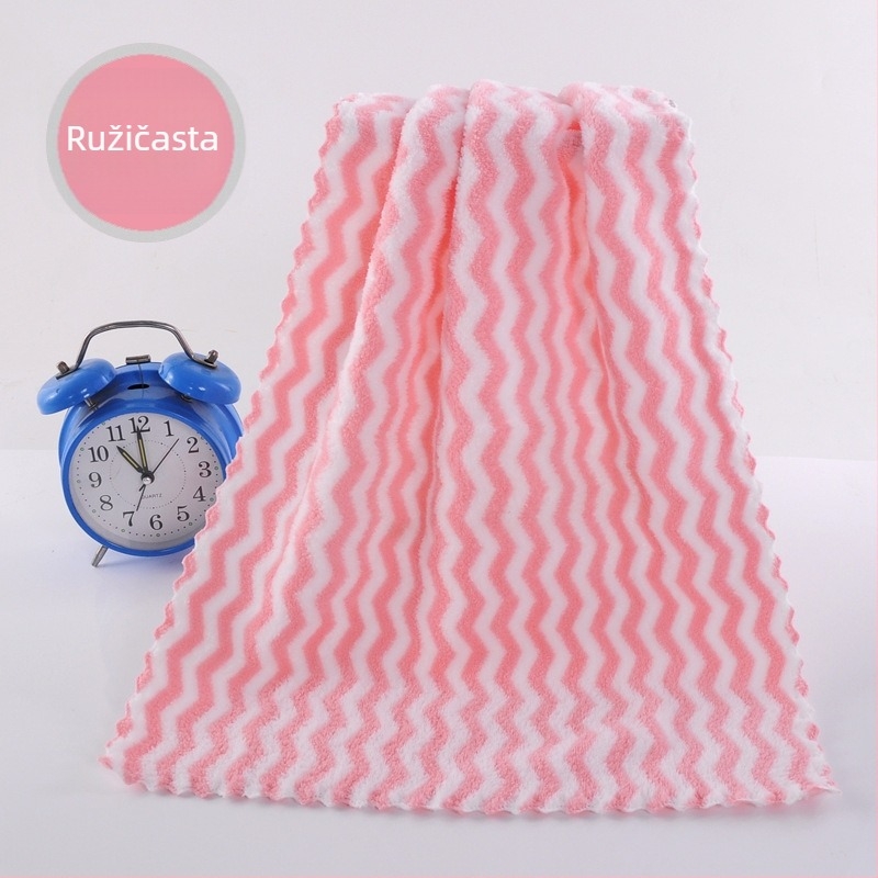 Krpa za lice — warp pleteni koralni flek, upijajuća, 14-žilna pređa, šivanje rubova, 100–120 g težine