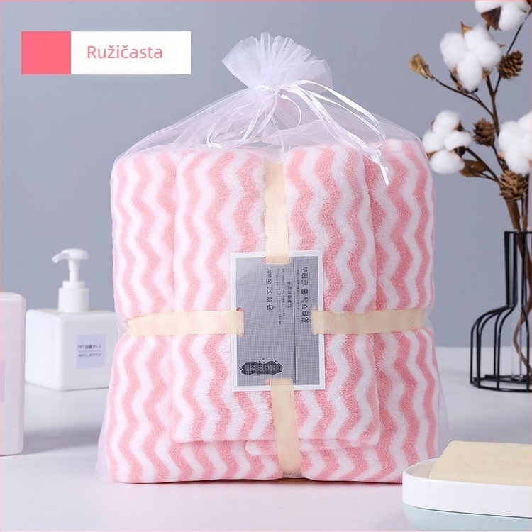 Set majka i dijete od coral fleece s obrubljenim rubom, ručnik za ruke i ručnik za kupaonicu, upijajući, za kućnu upotrebu.