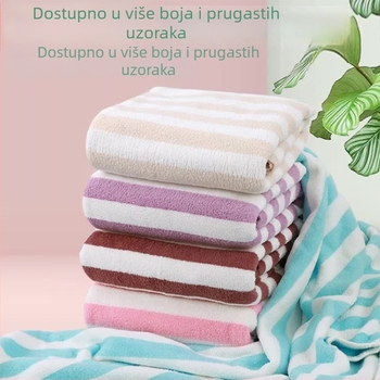 Set ručnika za kupaonicu i plažu od coral fleece-a sa širokim prugama, završnim šavom, za djecu i odrasle, debeli (Materijal: coral fleece; Pređa: 150D; Glavni sastav: 85% poliester; Težina: 200–300 g; Obrada: šivanje)