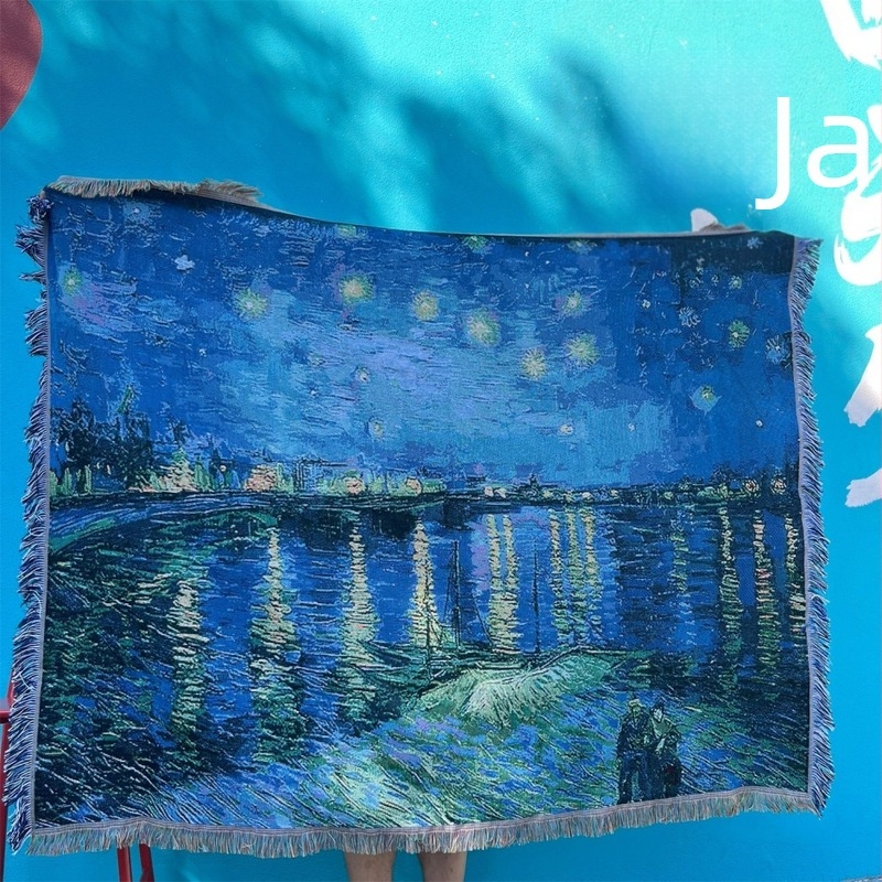 Tapiserijski prekrivač za kauč s motivom Monet Water Lilies, vintage pastoralni stil, težina 300–499 g, prvoklasna kvaliteta, pogodno za sve sezone