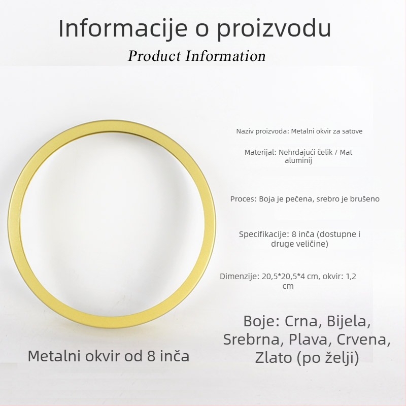 Okrugli metalni kućni sat, kvarcni mehanizam, zlatni aluminijski okvir, prednja maska, pakiranje 48 komada