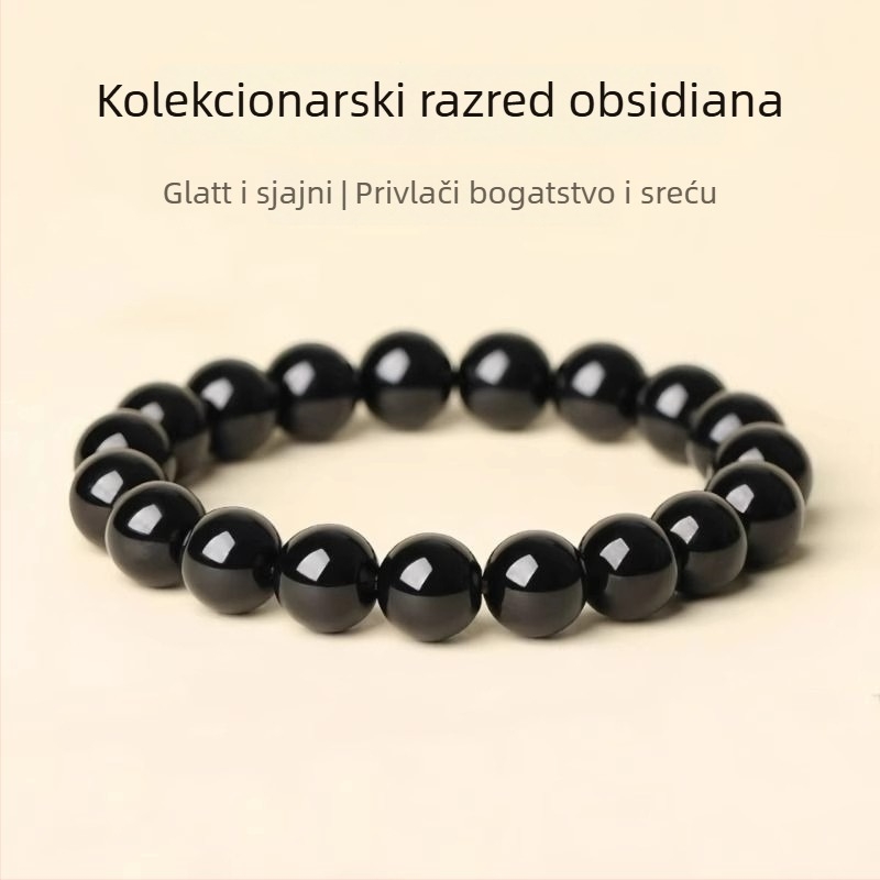 Narukvica od obsidijana s Buddha perlama i transfer perlama, unisex, etnički stil, pleteni dizajn