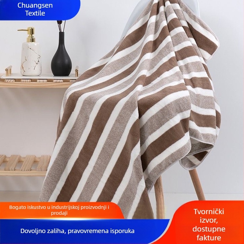 Prugasti set velikih kupaonskih ručnika XXL, od coral fleecea, izuzetno upijajući, bez ispuštanja dlačica, s rubnim šavom
