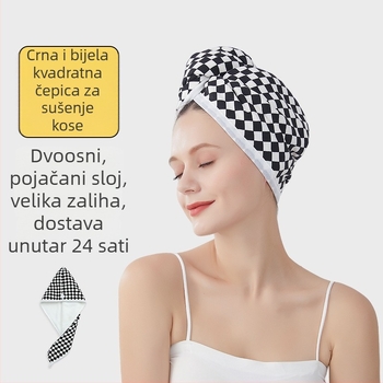 Turban za sušenje kose, karirani uzorak, dvostruki rub, debeli, koralni flis, 120–139 g