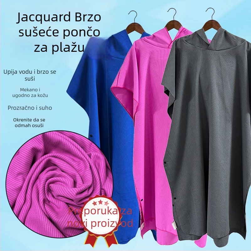 Brzo sušeći pončo ručnik za plažu i plivanje, mikrovlakna, trodimenzionalne pruge, haljina za presvlačenje