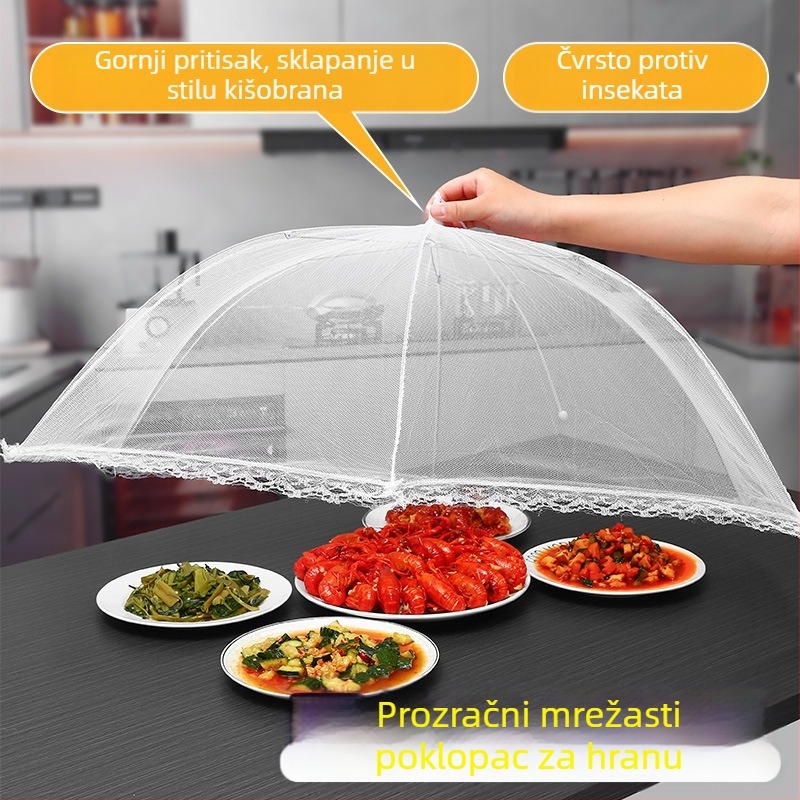 Sklopivi poklopac za hranu od mreže i metala — zaštita od muha, višestruka upotreba, moderan dizajn