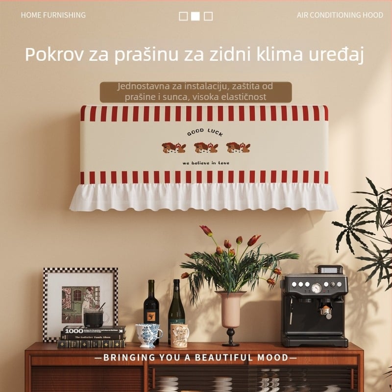 Kryt za klima uređaj s crtanim preslatkim štenetom, tkaninska zaštita od prašine, zaštita od izravnog protoka zraka, šifonski rub, viseći dizajn