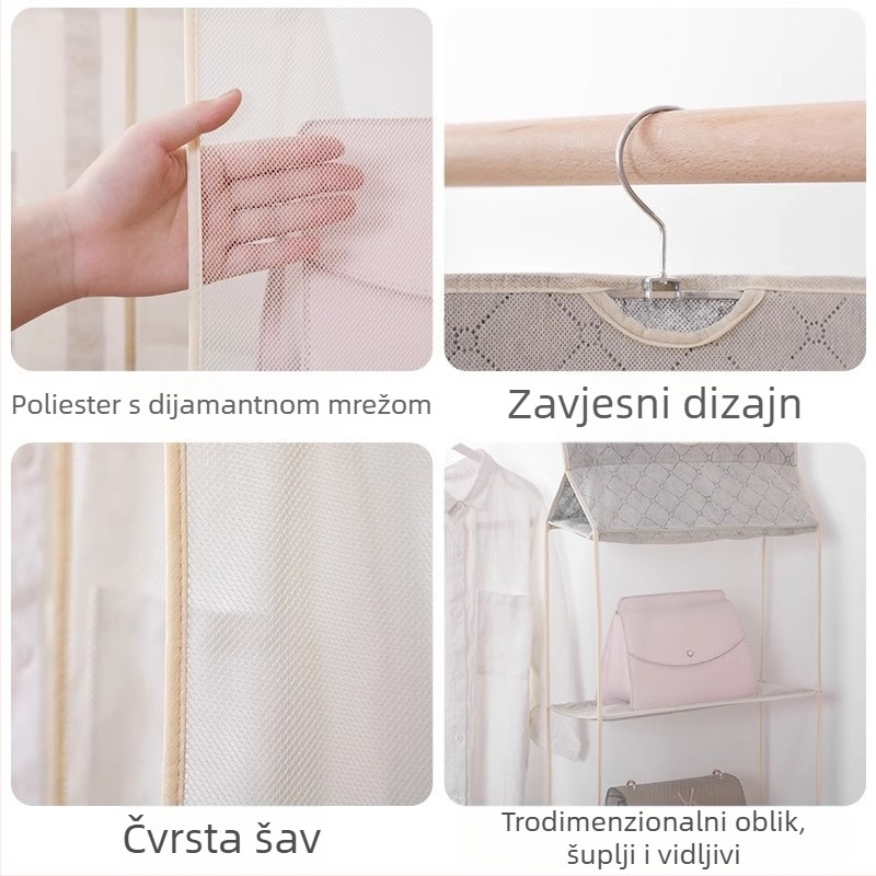 Torba za skladištenje za vješanje, više slojeva, od netkanog materijala, model Q-95, jednostavan i moderan trodimenzionalni dizajn, skladište u spavaćoj sobi