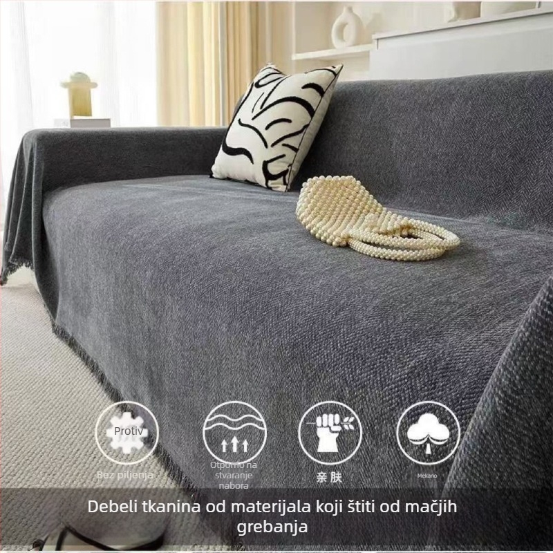 Chenille navlaka za kauč, univerzalna, jednoplošno potpuno pokriće, otporna na ogrebotine mačaka, za sve sezone, minimalistički stil