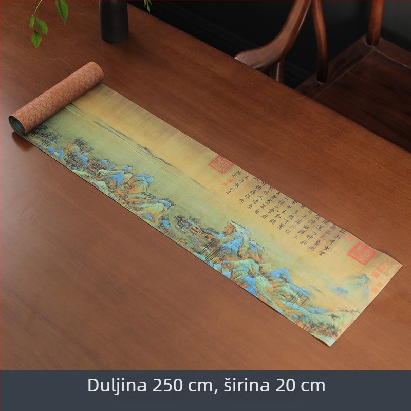 Vintage kineska Zen krpa za čajnu sobu od pamuk-lina, vodootporna i dekorativna, s pejzažom planina i rijeka i motivom sretnog žerava