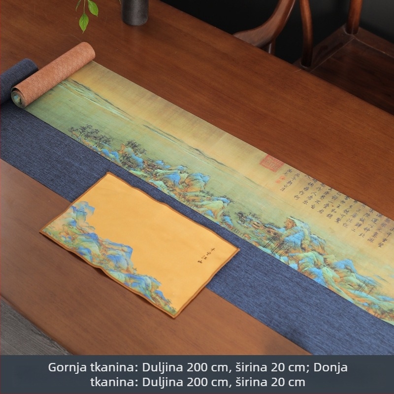 Vintage kineska Zen krpa za čajnu sobu od pamuk-lina, vodootporna i dekorativna, s pejzažom planina i rijeka i motivom sretnog žerava