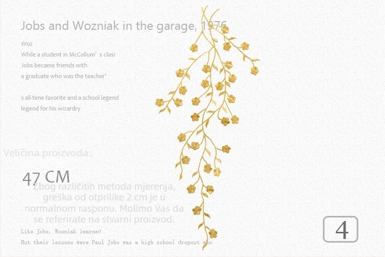 Šivana appliqué s motivom šljive za kućne dekoracije i odjeću — Materijal: šivaća nit; Upotreba: dekoriranje, odjeća