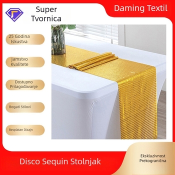 Stolni runner s flitovima, lagani luksuzni stil, poliester, jednofarbni uzorak, pogodna za dnevni boravak, spavaću sobu, vanjske prostore, restoran