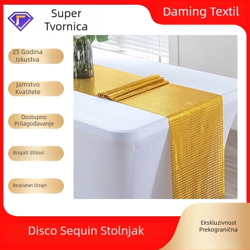 Stolni runner s flitovima, lagani luksuzni stil, poliester, jednofarbni uzorak, pogodna za dnevni boravak, spavaću sobu, vanjske prostore, restoran