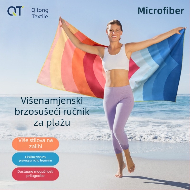 Dvostrano velur mikrovlaknasti plažni ručnik, upija i brzo se suši, s otiskom.