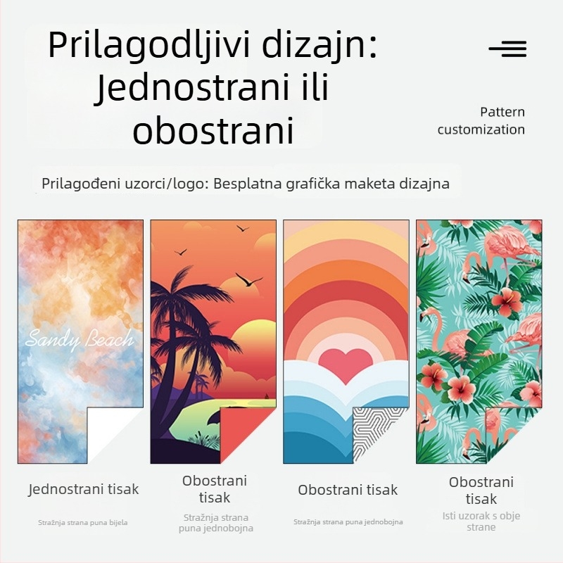 Dvostrano velur mikrovlaknasti plažni ručnik, upija i brzo se suši, s otiskom.