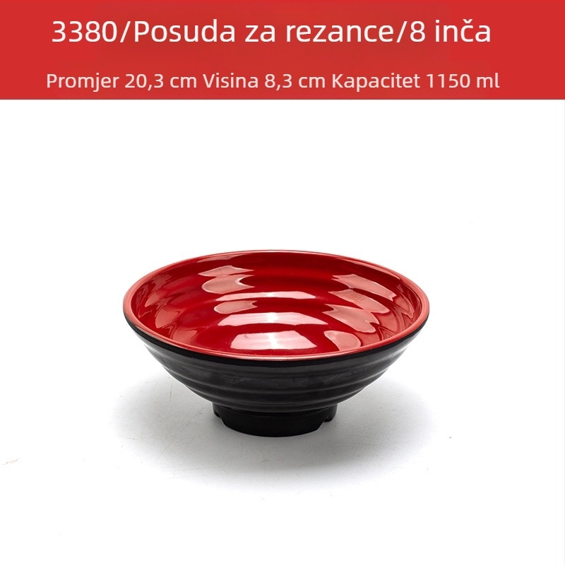 Melaminski set zdjela sa žličicom — nepravilnog oblika, glazirana površina, jedinstven uzorak, otisak loga