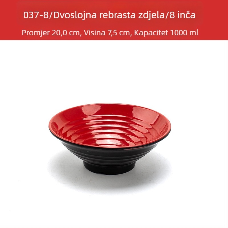 Melaminski set zdjela sa žličicom — nepravilnog oblika, glazirana površina, jedinstven uzorak, otisak loga