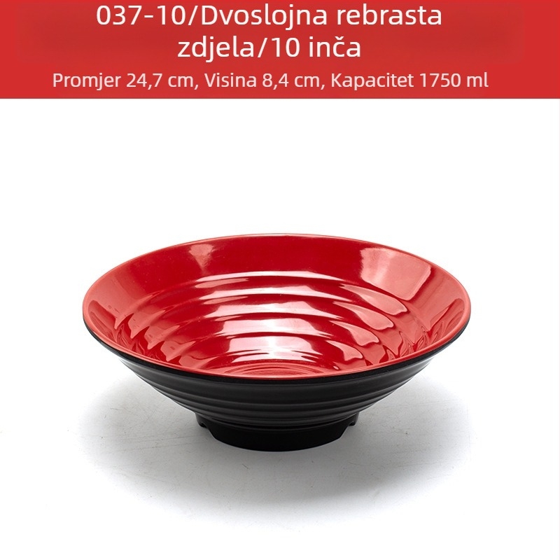 Melaminski set zdjela sa žličicom — nepravilnog oblika, glazirana površina, jedinstven uzorak, otisak loga