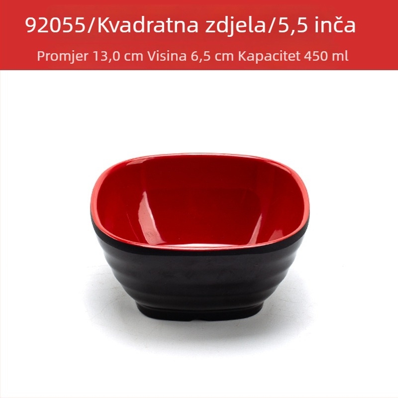 Melaminski set zdjela sa žličicom — nepravilnog oblika, glazirana površina, jedinstven uzorak, otisak loga