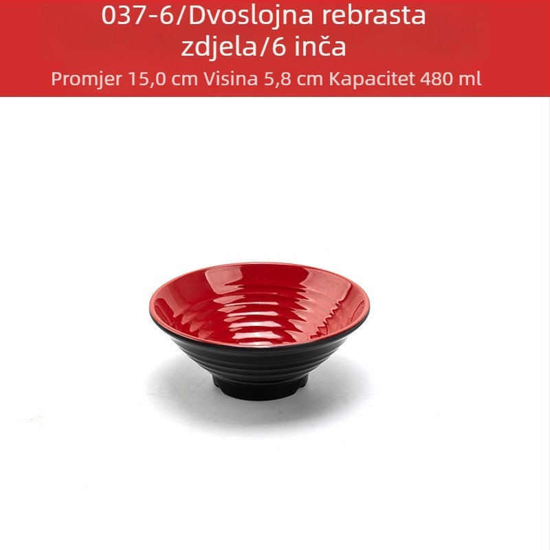 Melaminski set zdjela sa žličicom — nepravilnog oblika, glazirana površina, jedinstven uzorak, otisak loga