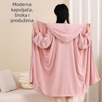 Kupaonska krpa s kapuljačom u stilu haljine, koral fleece, 100% poliester, 450 g, za jesen, unisex odrasli