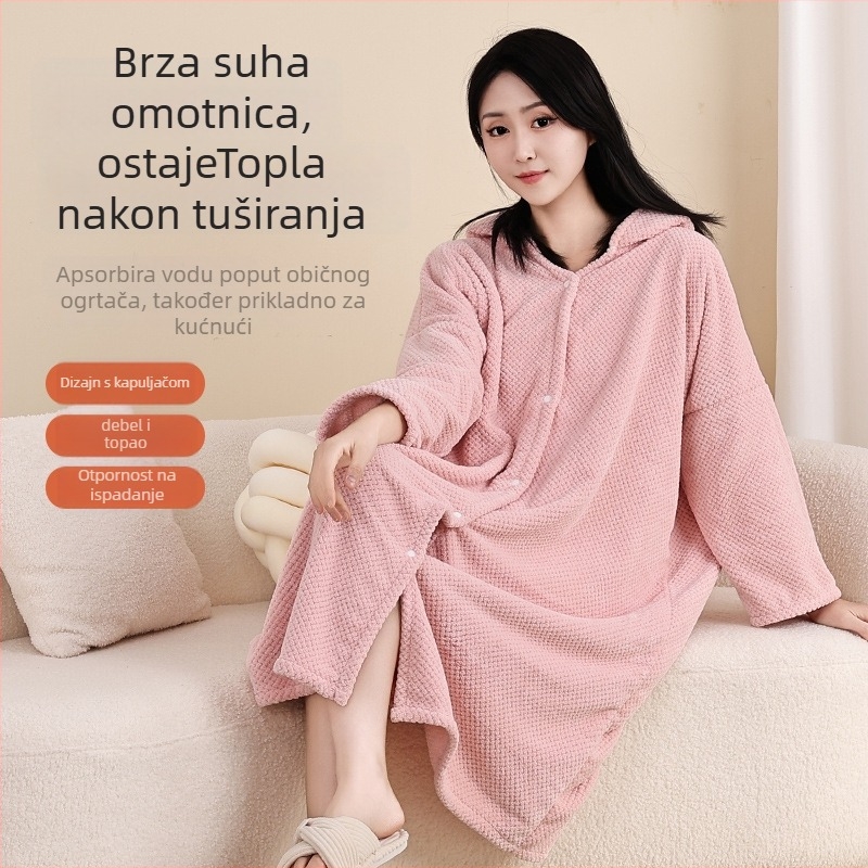 Kupaonska krpa s kapuljačom u stilu haljine, koral fleece, 100% poliester, 450 g, za jesen, unisex odrasli