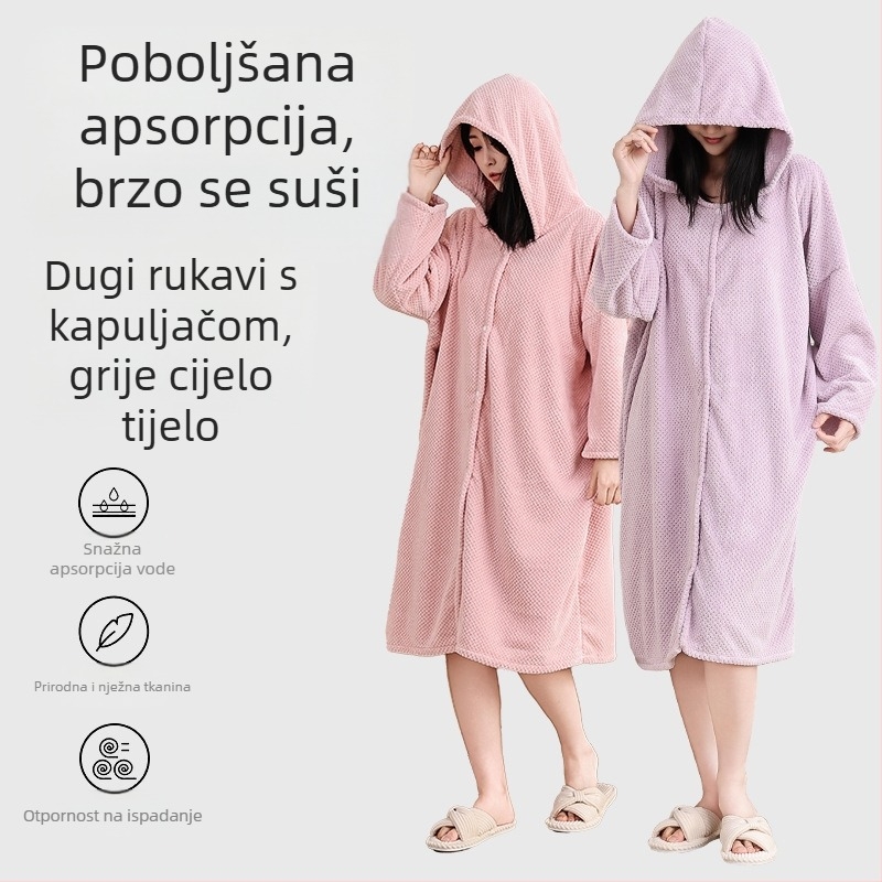 Kupaonska krpa s kapuljačom u stilu haljine, koral fleece, 100% poliester, 450 g, za jesen, unisex odrasli