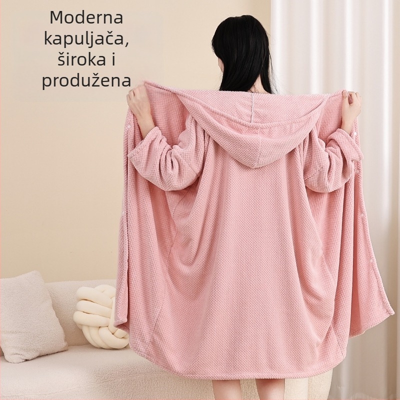 Kupaonska krpa s kapuljačom u stilu haljine, koral fleece, 100% poliester, 450 g, za jesen, unisex odrasli