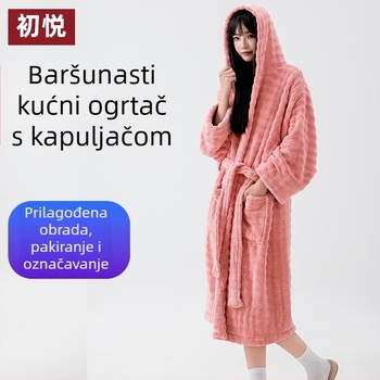 Chuyue ženski kućni ogrtač za kupanje s kapuljom, coral fleece, dugi rukavi, nosiv kao ručnik za kupanje, kućna odjeća zimi, debeli dizajn