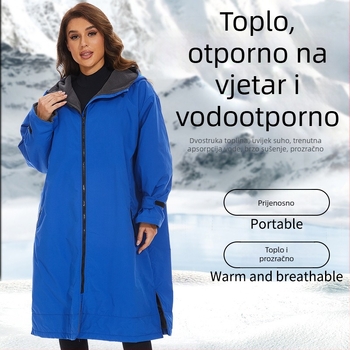 Zimski kupaći ogrtač s debelim plaštom i kapuljom, za vanjsku upotrebu – za termalne izvore i spa