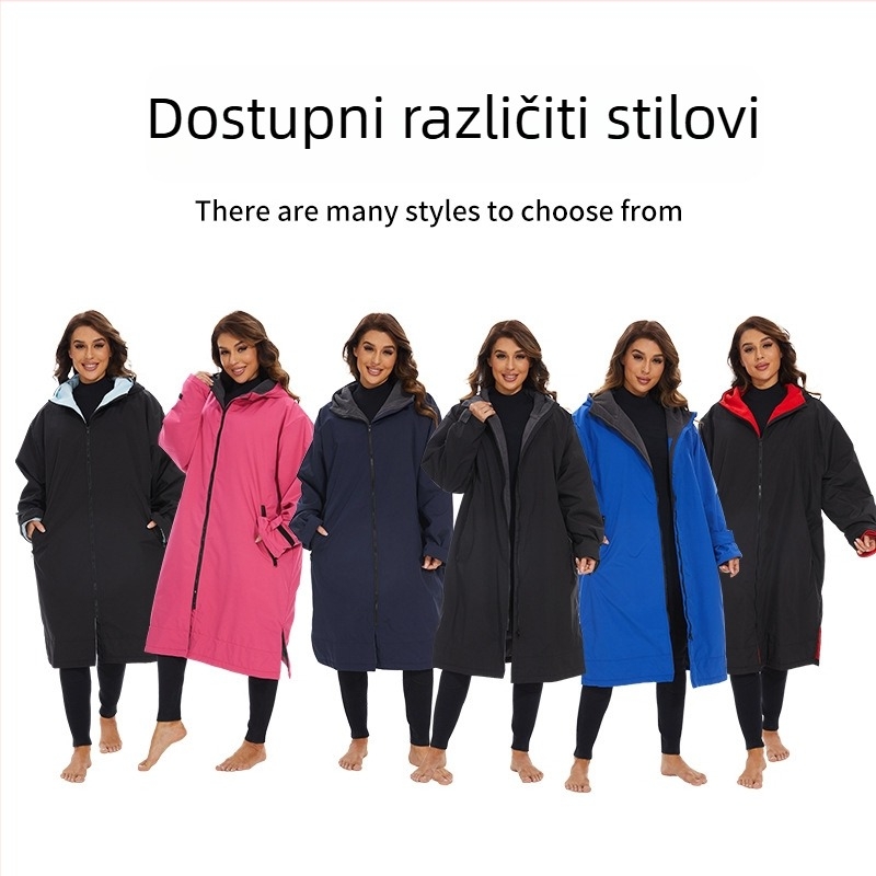 Zimski kupaći ogrtač s debelim plaštom i kapuljom, za vanjsku upotrebu – za termalne izvore i spa