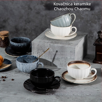 Set šalice za kavu i tanjurić od kameninske keramike, retro luksuzni stil, jednofarbni uzorak, 0,6 kg, mogućnost prilagodbe