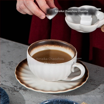 Set šalice za kavu i tanjurić od kameninske keramike, retro luksuzni stil, jednofarbni uzorak, 0,6 kg, mogućnost prilagodbe