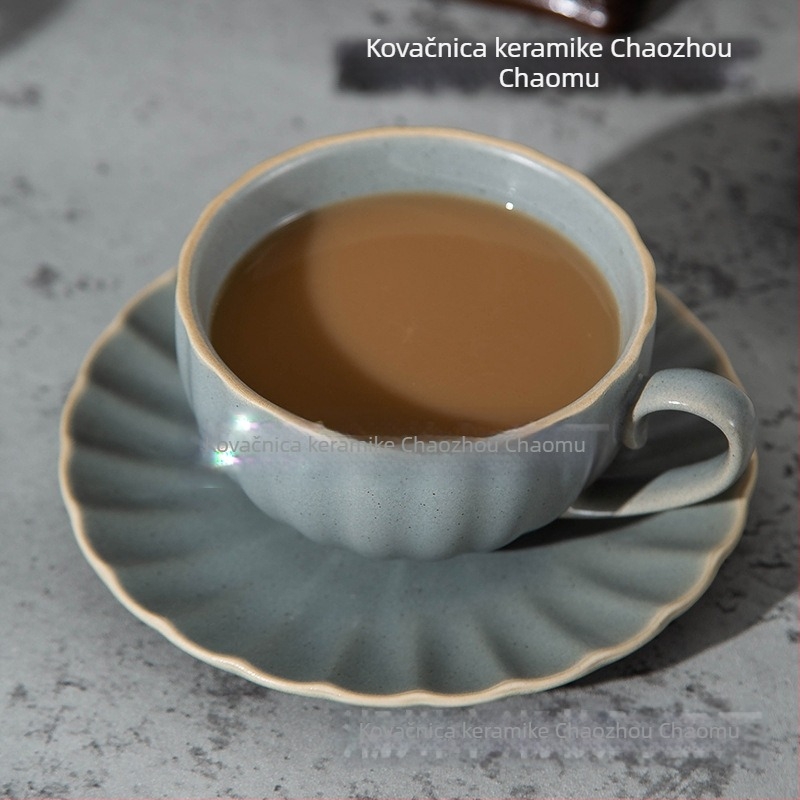 Set šalice za kavu i tanjurić od kameninske keramike, retro luksuzni stil, jednofarbni uzorak, 0,6 kg, mogućnost prilagodbe