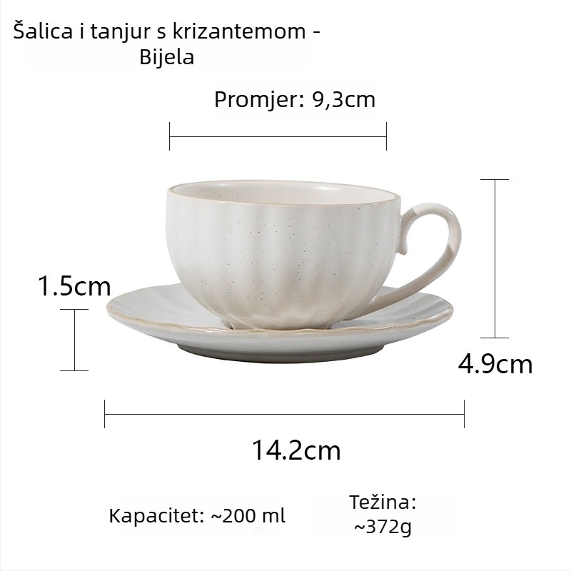 Set šalice za kavu i tanjurić od kameninske keramike, retro luksuzni stil, jednofarbni uzorak, 0,6 kg, mogućnost prilagodbe