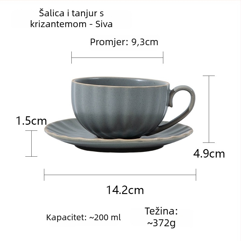 Set šalice za kavu i tanjurić od kameninske keramike, retro luksuzni stil, jednofarbni uzorak, 0,6 kg, mogućnost prilagodbe