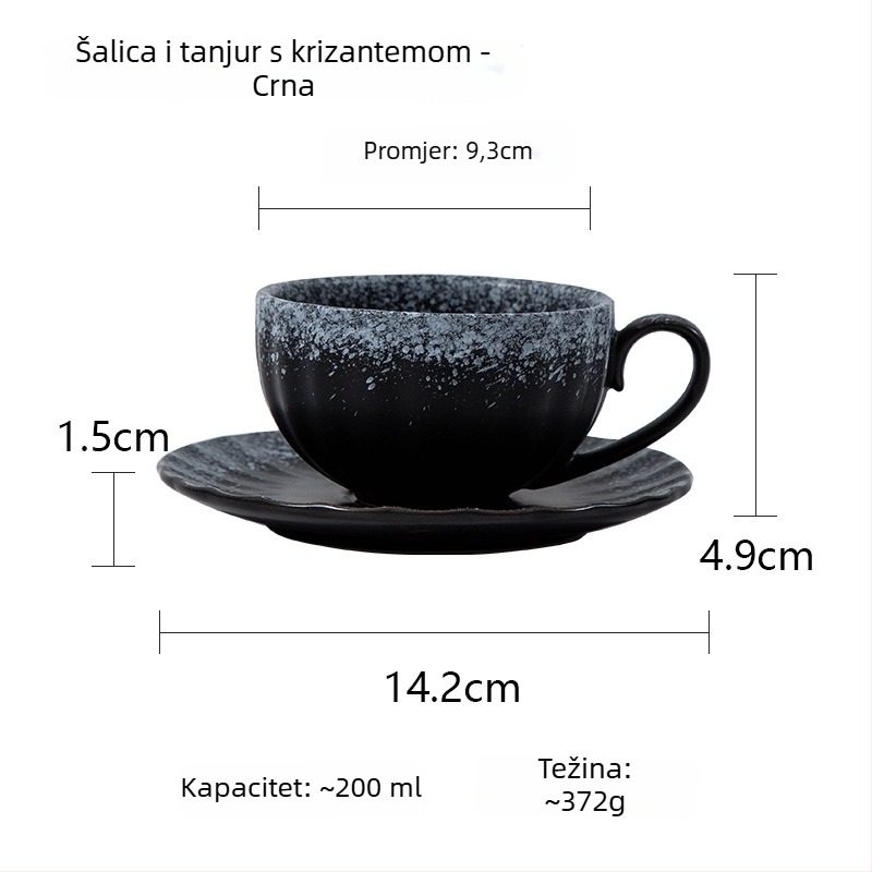 Set šalice za kavu i tanjurić od kameninske keramike, retro luksuzni stil, jednofarbni uzorak, 0,6 kg, mogućnost prilagodbe