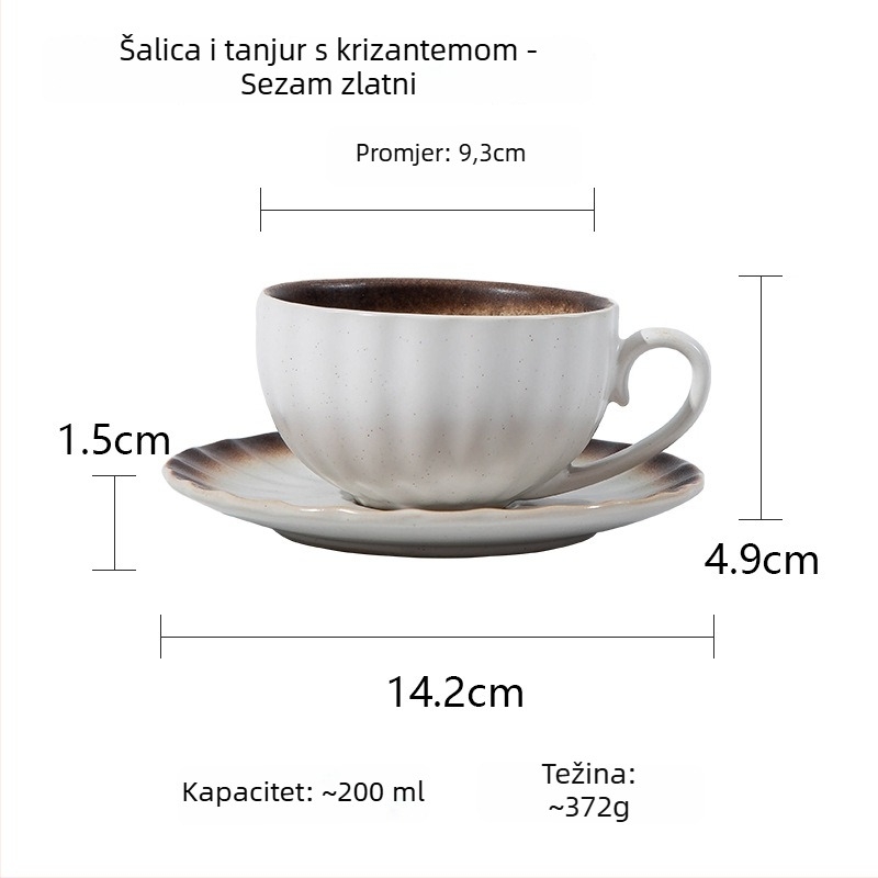 Set šalice za kavu i tanjurić od kameninske keramike, retro luksuzni stil, jednofarbni uzorak, 0,6 kg, mogućnost prilagodbe